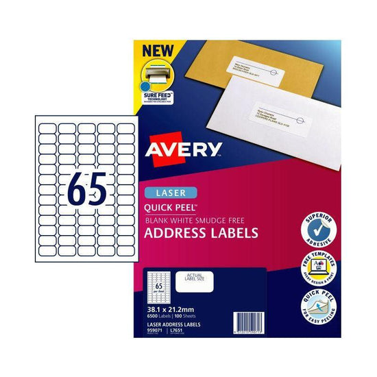 AVERY Laser Label QP L7651 65L Pack of 100