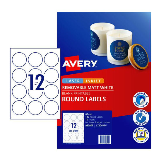 AVERY Label Rd L7104 60mm 12Up Pack of 10