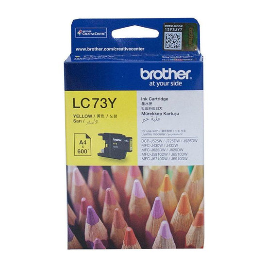 Brother LC-73Y Yellow High Yield Ink - DCP-J525W/J725DW/J925DW, MFC-J6510DW/J6710DW/J6910DW/J5910DW/J430W/J432W/J625DW/J825DW - up to 600 pages