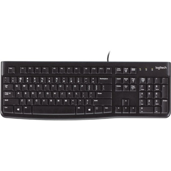 LOGITECH K120 Keyboard Quiet typing Spill-resistant Durable keys Thin profile Curved space bar Adjustable tilt legs