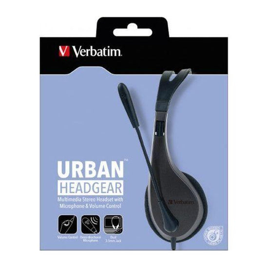 Verbatim Multimedia Headset with Microphone - Wide Frequency Stereo, 40mm Drivers, Comfortable Ergonomic Fit, Adjustable, Built-in, omni-directional