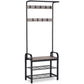 Greige and Black Steel Freestanding Coat Rack Stand with Removable Hooks, Bench and Shoe Rack, Height 183 cm