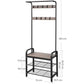 Greige and Black Steel Freestanding Coat Rack Stand with Removable Hooks, Bench and Shoe Rack, Height 183 cm