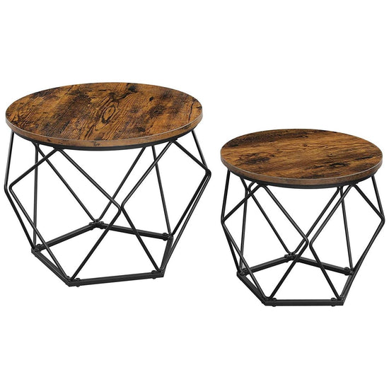 Set of 2 Side Tables Robust Steel Frame Rustic Brown and Black