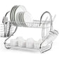 2 Tier Dish Rack with Drain Board for Kitchen Counter and Plated Chrome Dish Dryer Silver 42 x 25,5 x 38 cm