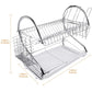 2 Tier Dish Rack with Drain Board for Kitchen Counter and Plated Chrome Dish Dryer Silver 42 x 25,5 x 38 cm