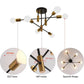 Mid Century Chandelier Modern, 6-Light , Black & Gold