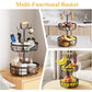 2-Tier Fruit Basket Bowl Storage with Wood Lift Handle and Dual Banana Tree Hanger for Kitchen Countertop