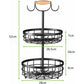 2-Tier Fruit Basket Bowl Storage with Wood Lift Handle and Dual Banana Tree Hanger for Kitchen Countertop