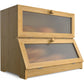 Double Layer Bamboo Bread Box for Kitchen Counter with Large Capacity and Clear Window