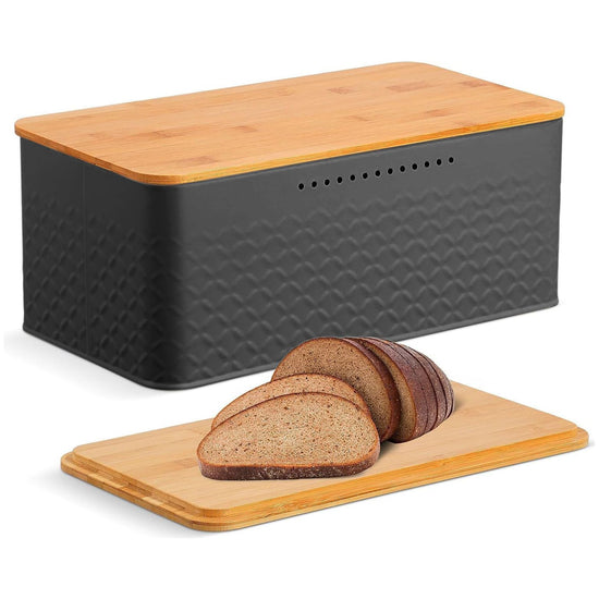 Bread Bin with Bamboo Lid used as Chopping Board for Kitchen Countertop