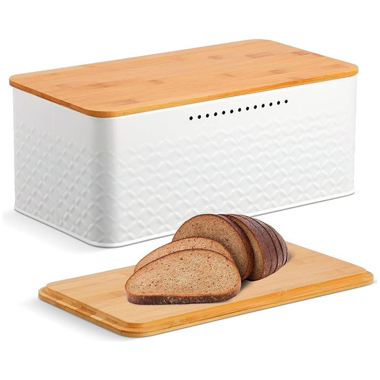 Bread Bin with Bamboo Lid used as Chopping Board for Kitchen Countertop