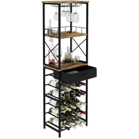 CARLA HOME Freestanding Wine Rack for 20 Bottles with Wood Countertop and Sturdy Metal Frame