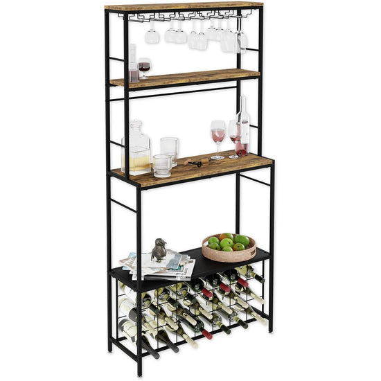 CARLA HOME Large Wine Rack for 20 Bottles with Wood Countertop and Sturdy Metal Frame
