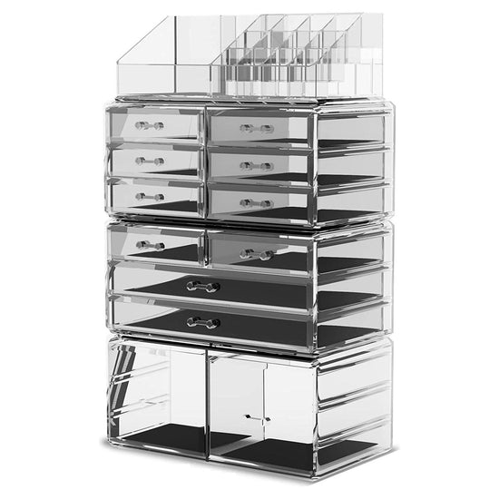 Makeup Cosmetic Organizer Storage with 12 Drawers Display Boxes (Clear)