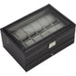 Black Leather Watch Box Jewelry Display Case with Drawers (12 Slots with 2 Layers)