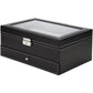 Black Leather Watch Box Jewelry Display Case with Drawers (12 Slots with 2 Layers)