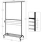 Industrial Clothing Rack Wheels Double Rod