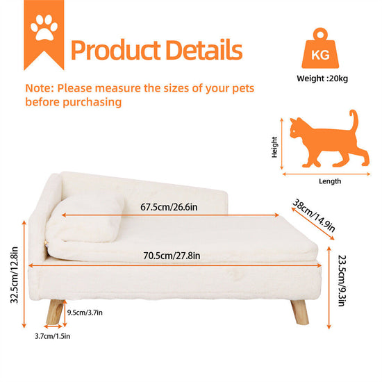 Small Raised Pet Sofa 70x40x39cm Waterproof Portable Dog Bed
