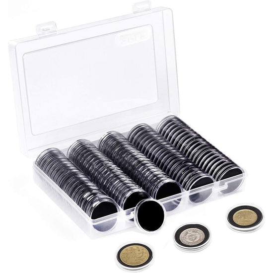 100PCS Clear Plastic Coin Holder Storage Box 20-30mm
