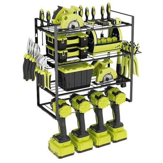 4-Layer Heavy Duty Drill Holder Wall Mount Tool Rack Organizer,