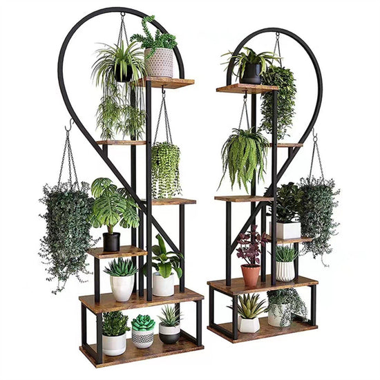 6 Tier Corner Plant Stand Metal & MDF Ladder Shelf Rack