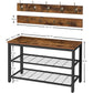 Industrial Design Entryway Shoe Rack with Coat Hooks Organizer (Brown)