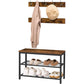 Industrial Design Entryway Shoe Rack with Coat Hooks Organizer (Brown)