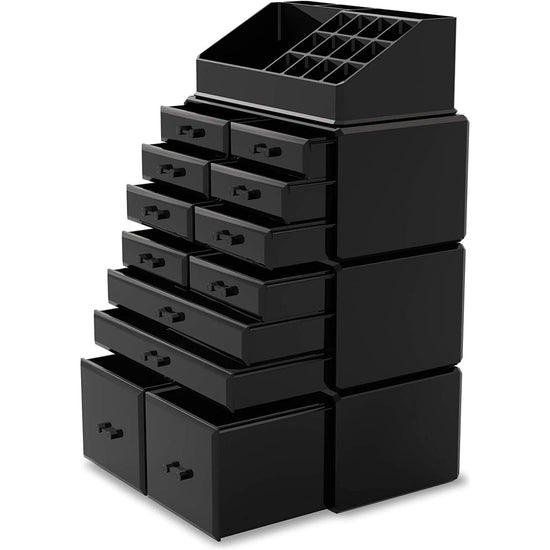 Makeup Cosmetic Organizer Storage with 12 Drawers Display Boxes (Black)