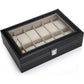 Black PU Leather Watch Organizer Display Storage Box Cases for Men & Women (12 slots)
