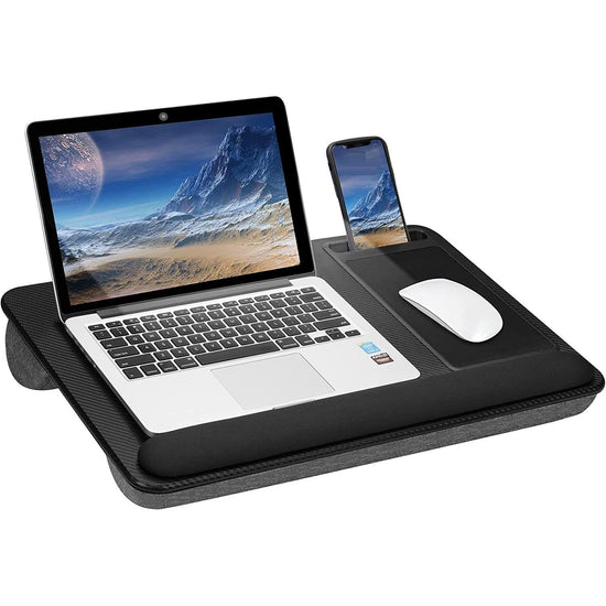 Portable Laptop Desk with Device Ledge, Mouse Pad and Phone Holder for Home Office (Black, 43cm)