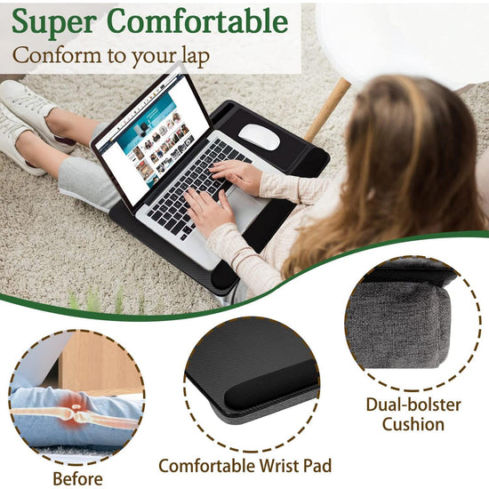 Portable Laptop Desk with Device Ledge, Mouse Pad and Phone Holder for Home Office (Black, 43cm)