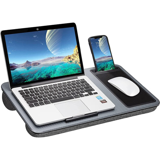 Portable Laptop Desk with Device Ledge, Mouse Pad and Phone Holder for Home Office (Silver, 40cm)