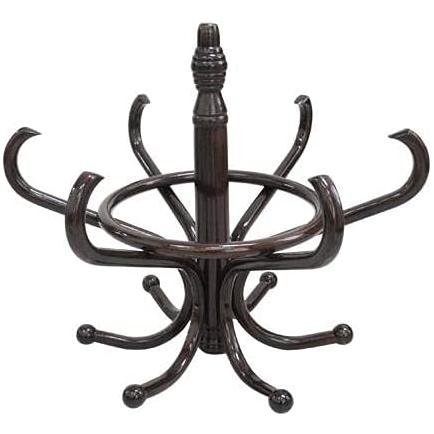 Brown Coat Rack with Stand Wooden Hat and 12 Hooks Hanger Walnut tree
