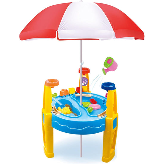 Outdoor Sand and Water Table Toy with Umbrella (28 Pcs Accessories)
