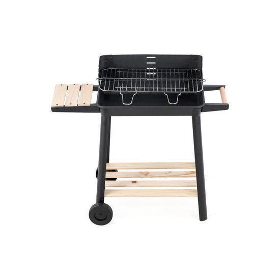 Charcoal Grill BBQ with Manual Rotisserie Stick on Trolley Stand