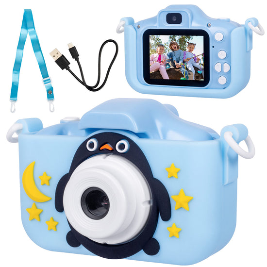 Kids Digital Dual Lens Camera, 4x Zoom and HD Video Recording (Blue)