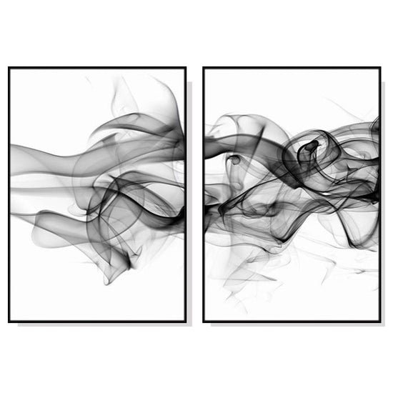 Wall Art 70cmx100cm Stylish Abstract Black 2 Sets Black Frame Canvas