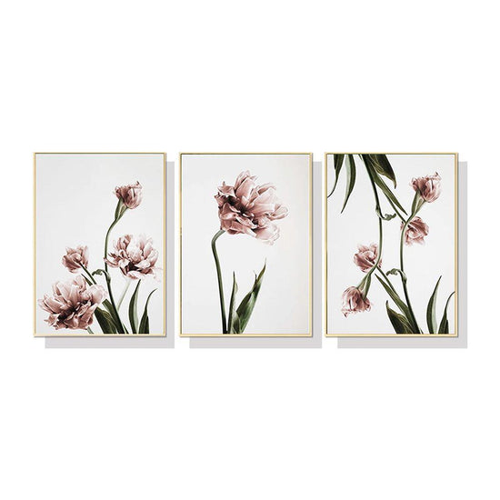 Wall Art 90cmx135cm Tulip Flower 3 Sets Gold Frame Canvas