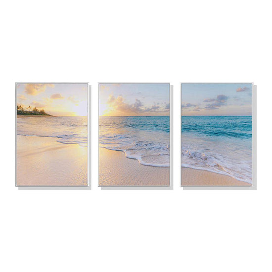 Wall Art 70cmx100cm Ocean and beach 3 Sets White Frame Canvas