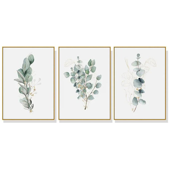 Wall Art 70cmx100cm Eucalyptus Plant 3 Sets Gold Frame Canvas