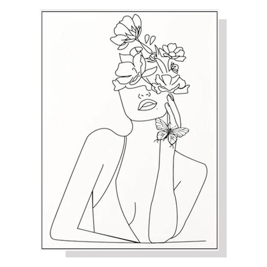 Wall Art 80cmx120cm Line Art Girl White Frame Canvas