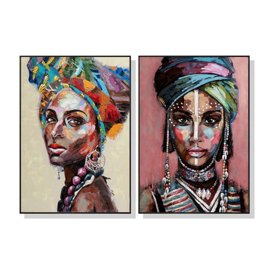 Wall Art 80cmx120cm African women 2 Sets Black Frame Canvas