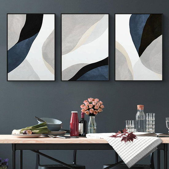 Wall Art 70cmx100cm Abstract Navy Blue 3 Sets Black Frame Canvas