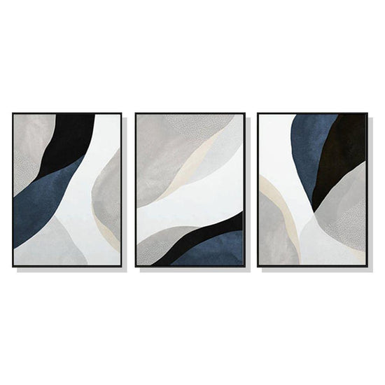 Wall Art 80cmx120cm Abstract Navy Blue 3 Sets Black Frame Canvas