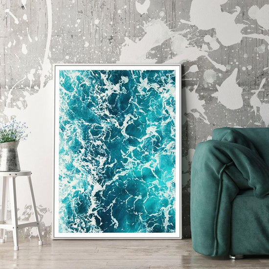 Wall Art 60cmx90cm Blue Ocean White Frame Canvas