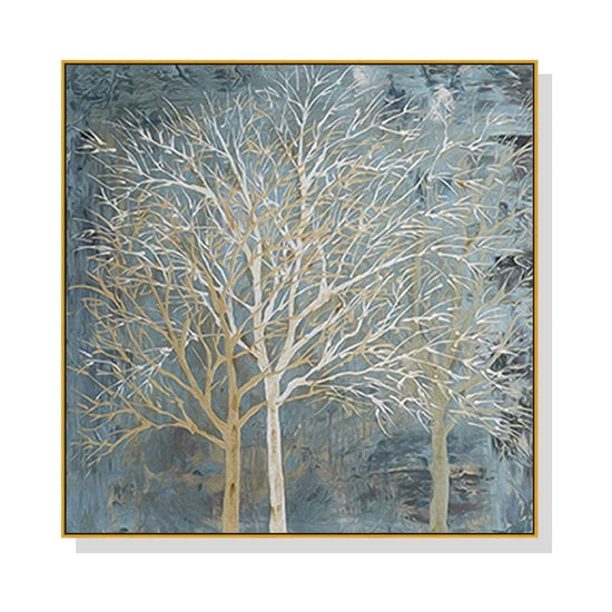 Wall Art 90cmx90cm Forest In The Twilight Trees Gold Frame Canvas