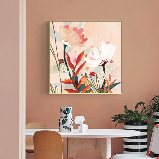 Wall Art 40cmx40cm Native Floral Gold Frame Canvas