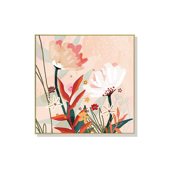 Wall Art 80cmx80cm Native Floral Gold Frame Canvas