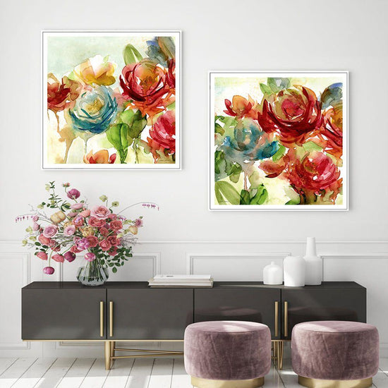 Wall Art 40cmx40cm Rosewater Garden By Carol Robinson 2 Sets White Frame Canvas